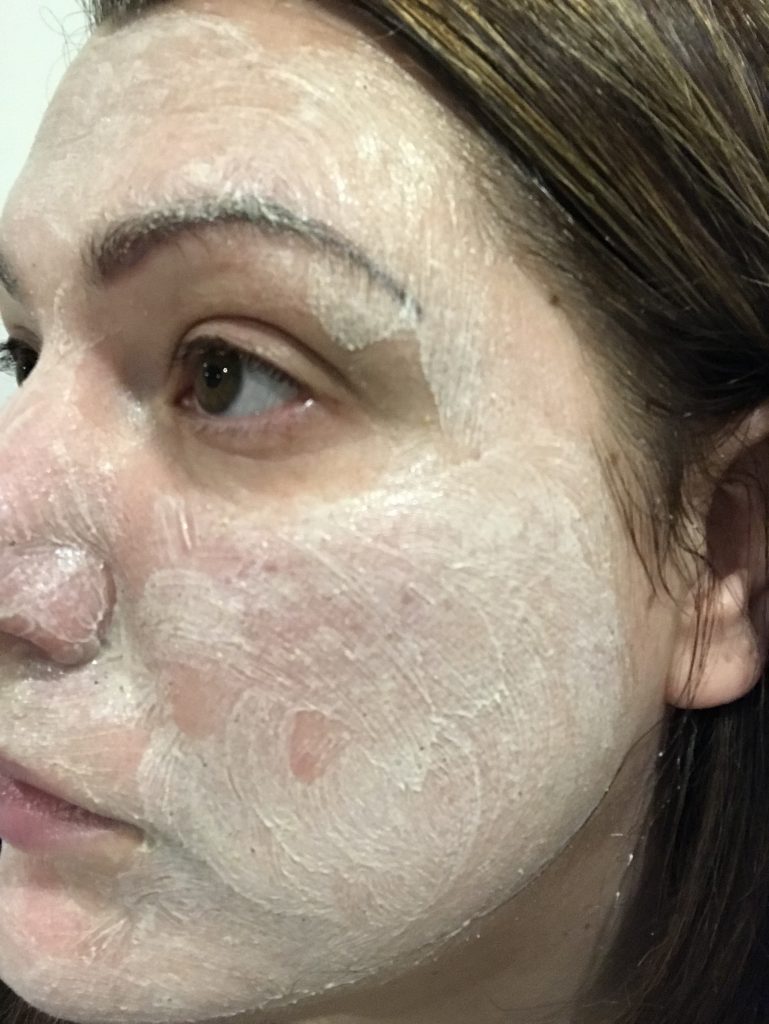 jl formulations natural spa skin scrub close up on my face 
