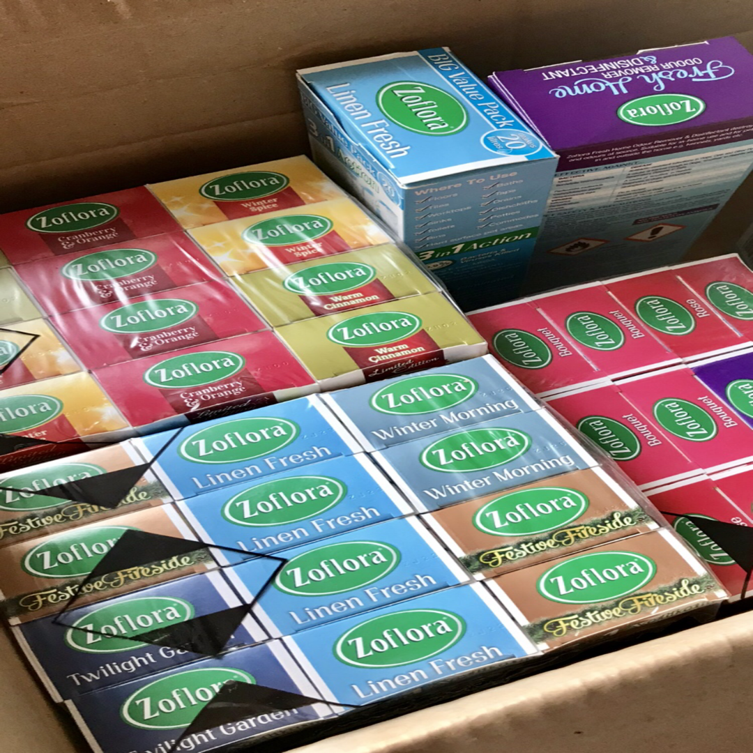 zoflora boxes all wrapped up in a cardboard box