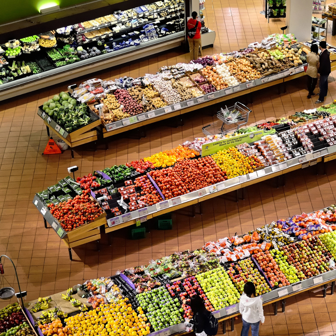 aerial view of a fresh food in a supermarket 