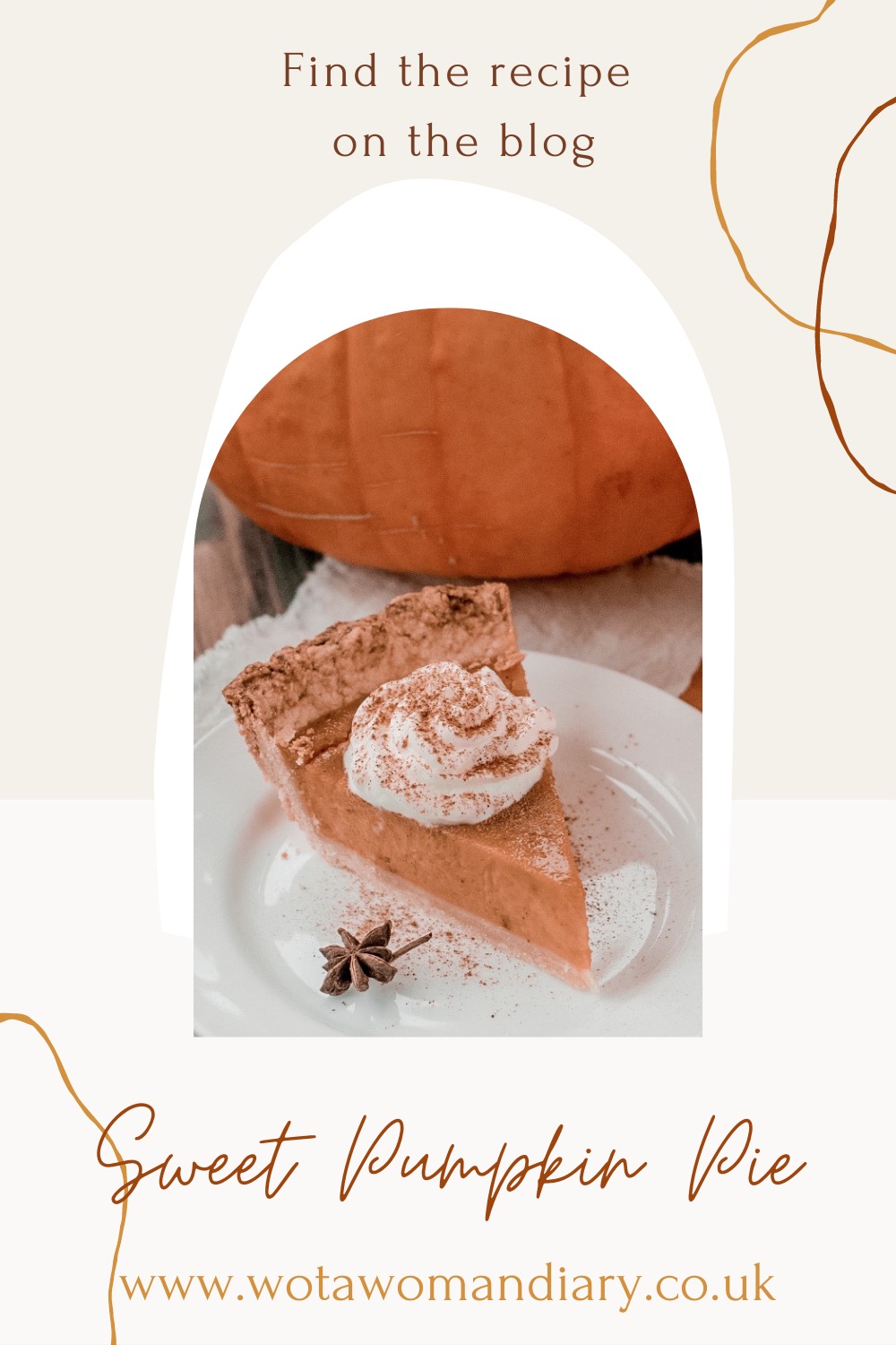 a slice of pumpkin pie laid out on a plate