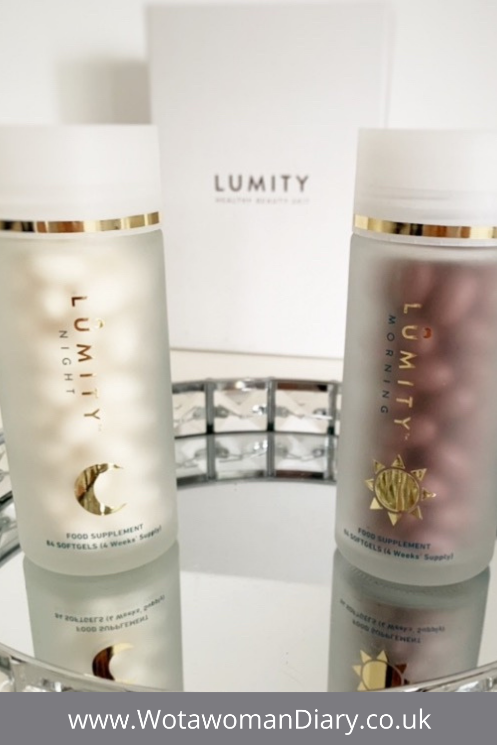 Lumity morning & night jars containing the female supplements